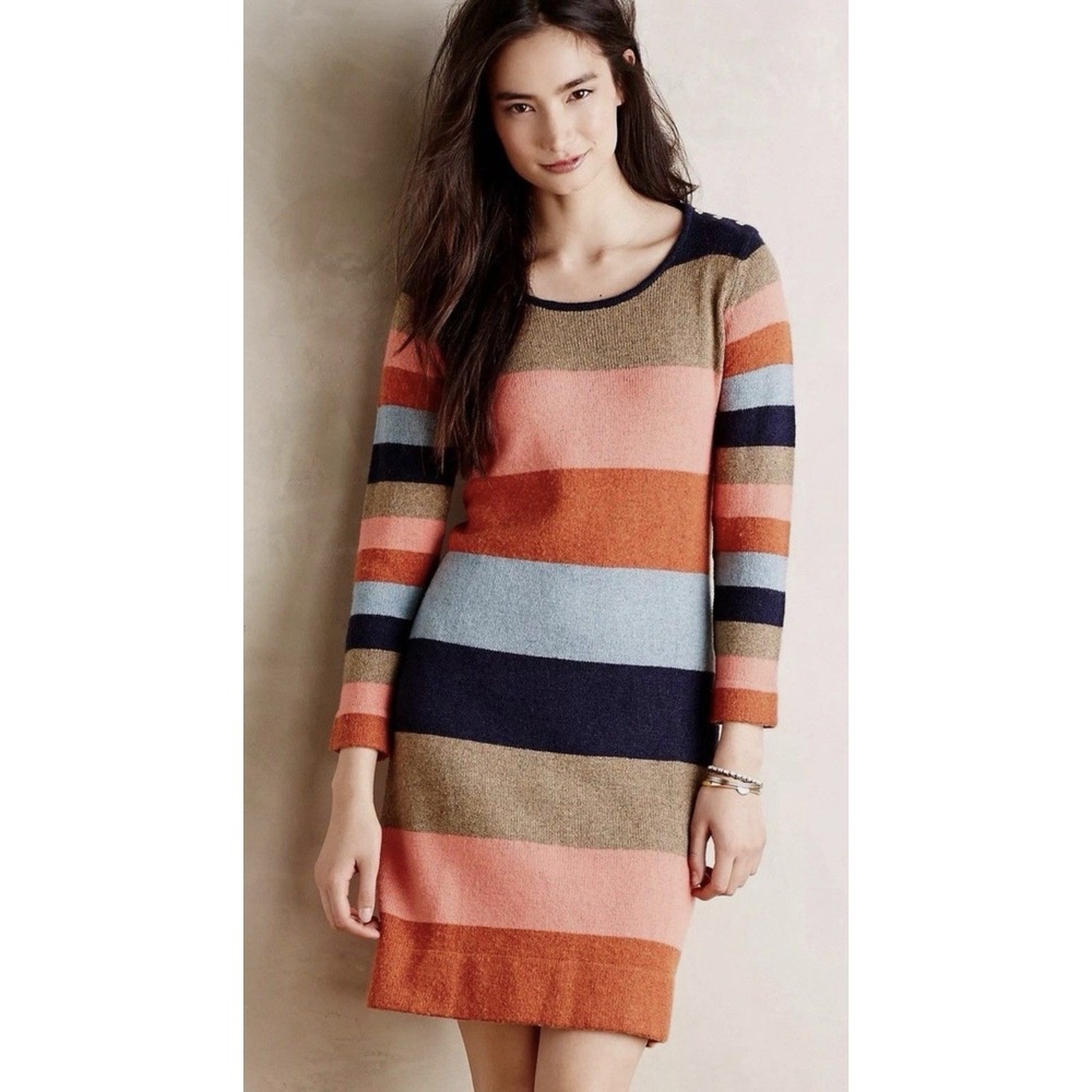 Isabella Sinclair Striped Lambswool Cotton Women Knit Sweater Dress Size XS